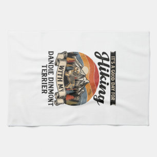 Wandernder Dandie Dinmont Terrier Hund Berg Retro  Geschirrtuch