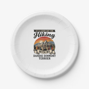 Wandernder Dandie Dinmont Terrier Hund Berg Retro Pappteller