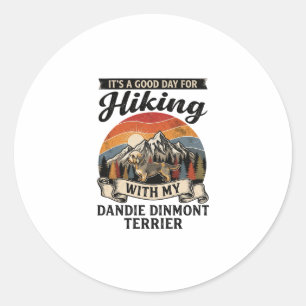 Wandernder Dandie Dinmont Terrier Hund Berg Retro Runder Aufkleber