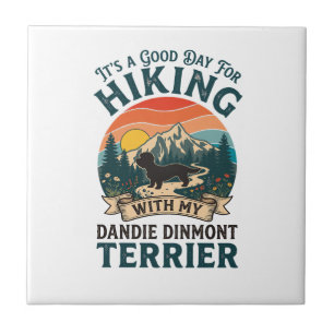 Wandernder Dandie Dinmont Terrier Hund Berge Sonne Fliese