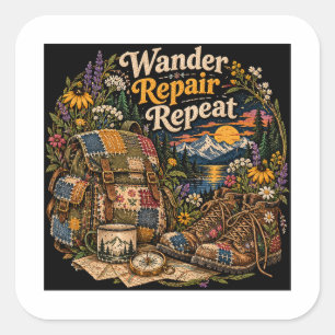 Wanderreparaturwiederholung – Patchwork-Rucksack V Quadratischer Aufkleber