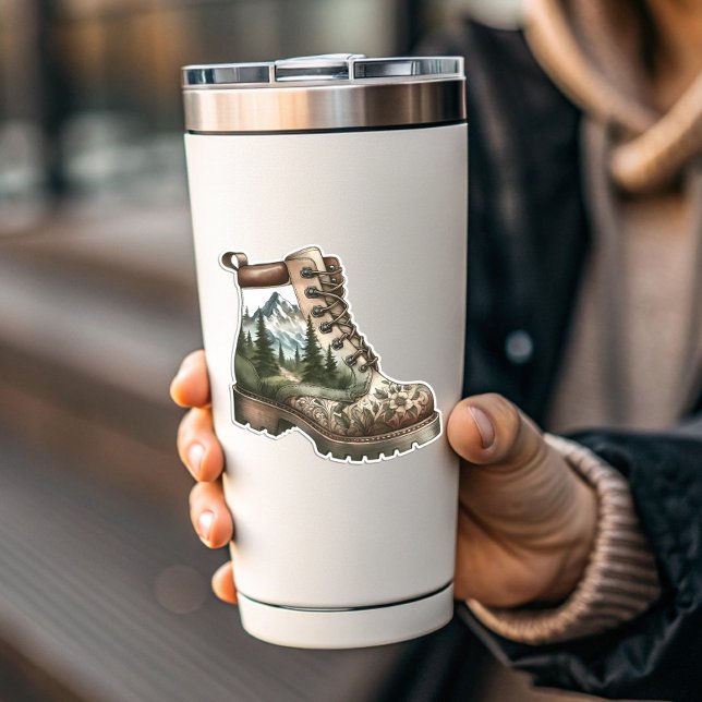Wanderschuh-Vinyl-Aufkleber | Gestanzter Aufkleber (Floral Hiking Boot Vinyl Sticker | Die-Cut Sticker by PiggyPrint Stickers. )