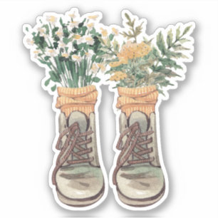 Wanderstiefel und Wildblumen Aufkleber