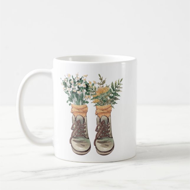 Wanderstiefel & Wildblumen Kaffeetasse (Links)