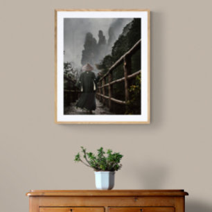 Wanderung Samurai auf einem Misty Mountain Path Poster