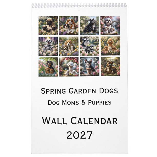 Wandkalender 2027 für Hunde im Frühlingsgarten (Titelbild)