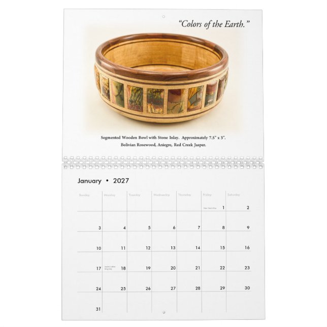 Wandkalender - dekoratives Woodturning (Jan 2027)