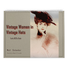 Wandkalender-Vintage Frauen in den Vintagen Hüten Kalender