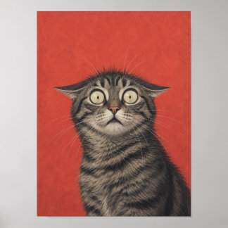Wandkunst mit getigerter Katze — Erschrockene lust Poster