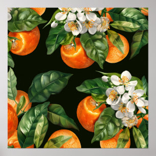 Wandkunst mit orangefarbenen Früchten Poster