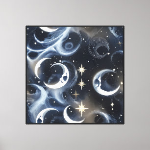 Wandkunst – Platin Silber Himmelsmond Leinwand P