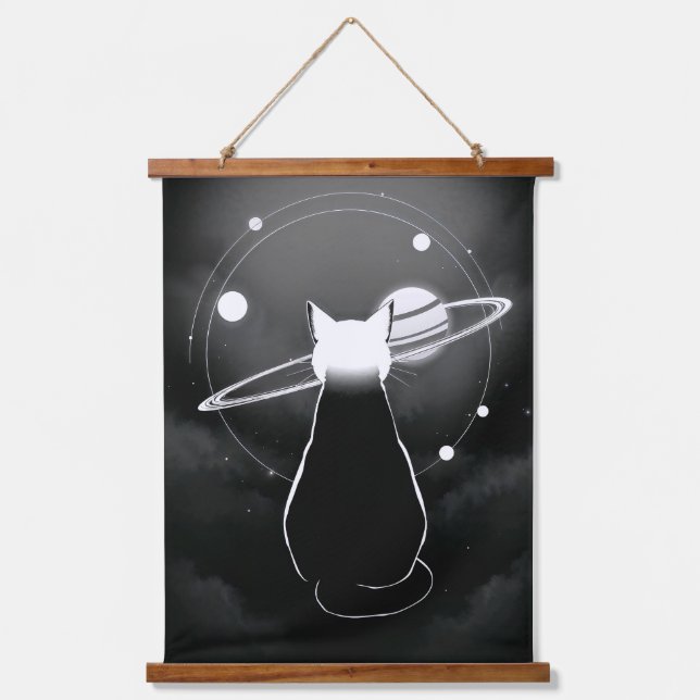 Wandkunst „Umlaufende kosmische Katze“ – Minimalis (Vorderseite)