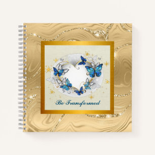 Wandle Dich Zitat Herz und Blaue Schmetterlinge Notizbuch