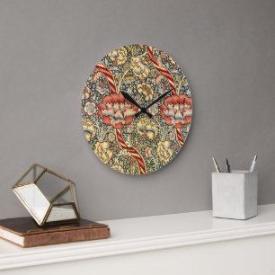 Wandle von William Morris, Vintage-Textil Fine Art Große Wanduhr