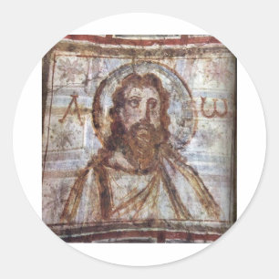 Wandmalerei aus dem Katakomb von Commodilla. Runder Aufkleber