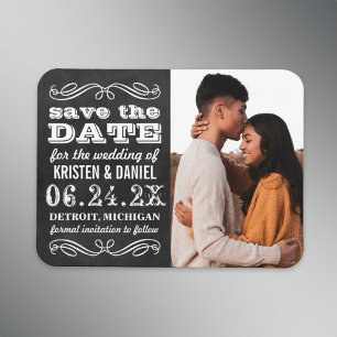 Wandtafel Vintage-Typografie Foto Save-the-Date-Ka Magnet