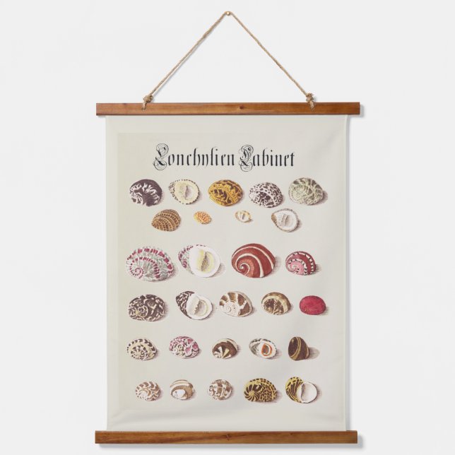 Wandtapestry Antique Seashells Illustrationen Wandteppich Mit Holzrahmen (Vorderseite)