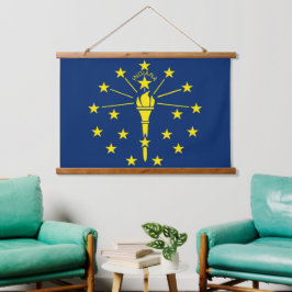 Wandtapeten mit der Flagge von Indiana, USA. Wandteppich Mit Holzrahmen