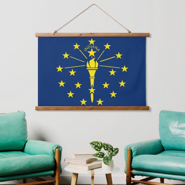 Wandtapeten mit der Flagge von Indiana, USA. Wandteppich Mit Holzrahmen (Wohnzimmer)