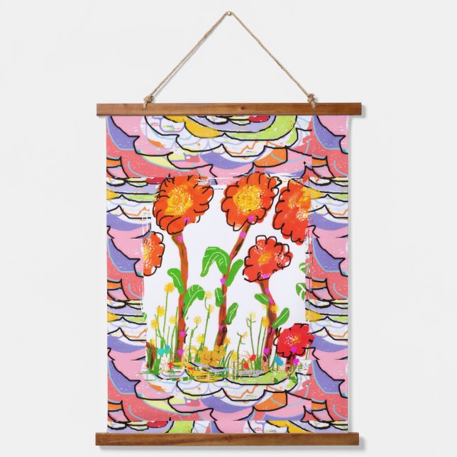 Wandteppich - Florale Art Deco  Mit Holzrahmen (Vorderseite)