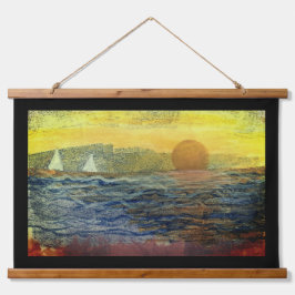 Wandteppich - Segelboote am Horizont Mit Holzrahmen