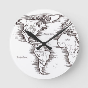Wanduhr - B/W Weltkarte USA Afrika Europa