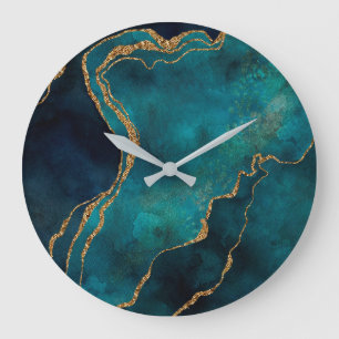 Wanduhr - Blau und Türkis Marmor mit Goldadern