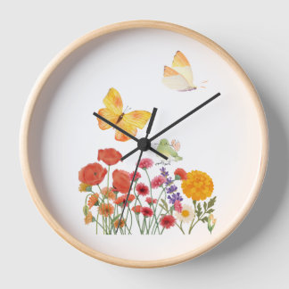 Wanduhr Blumen & Schmetterlinge – Elegantes Dekor