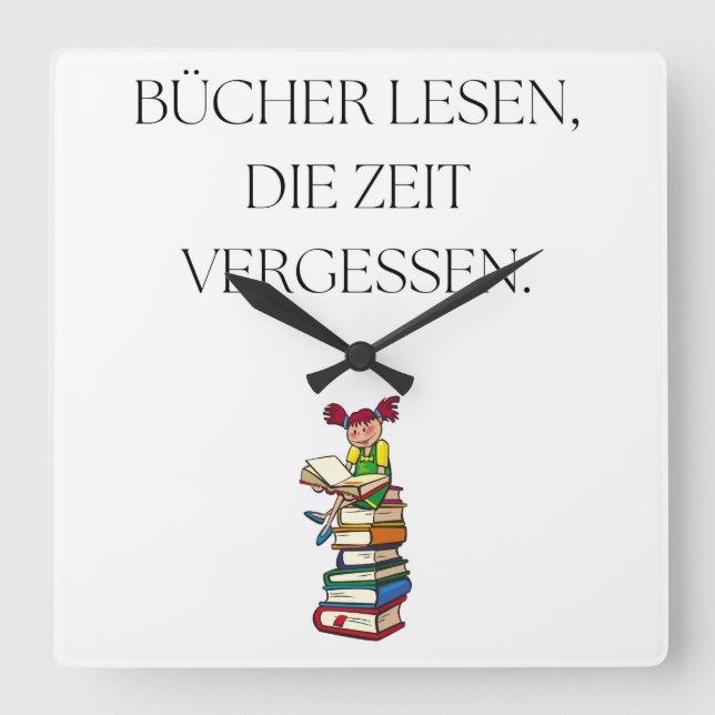 Wanduhr "Bücher lesen Zeit vergessen" (Vorderseite)