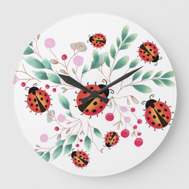 Wanduhr für Ladyvögel und Beeren (Vorderseite)