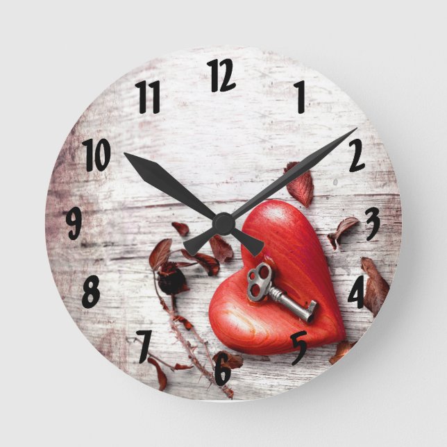 Wanduhr Land Holzschlüssel für mein Herz Rustikale (Vorderseite)