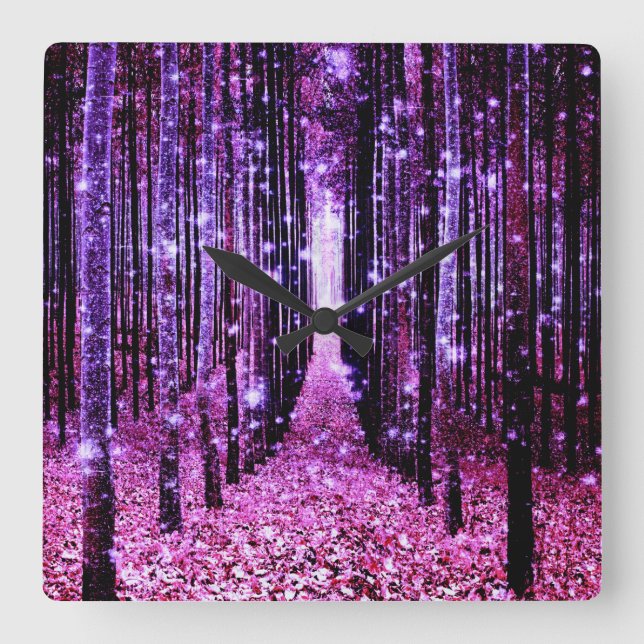 Wanduhr Magischer Wald Lila rosa (Vorderseite)