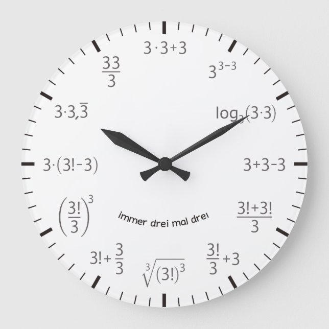 Wanduhr Mathe Uhr 3 x 3 Drei mal Drei (Vorderseite)