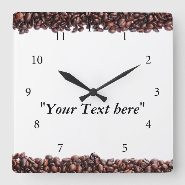 Wanduhr mit Kaffeebohnen Motiv und Textfeld (Vorderseite)