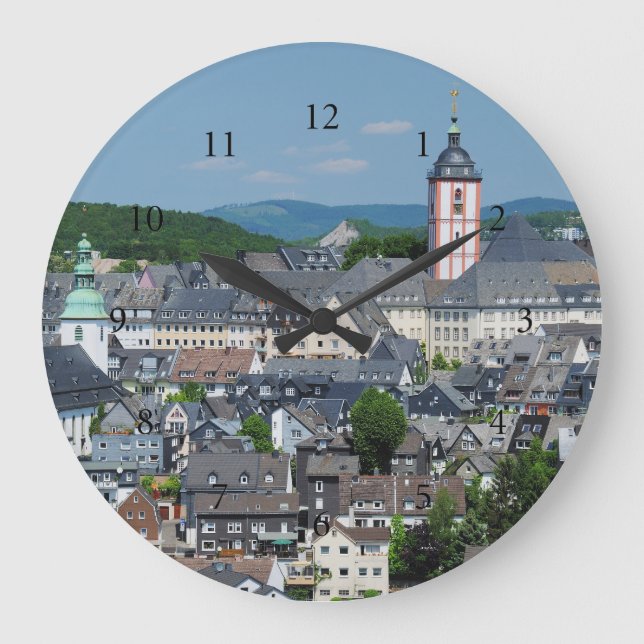 Wanduhr mit Motiv der Stadtansicht von Siegen (Vorderseite)