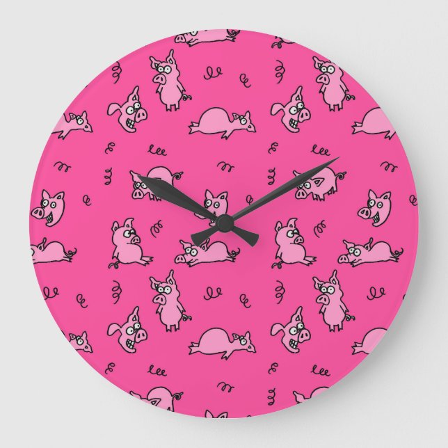 Wanduhr mit rosa Schweinen (Vorderseite)