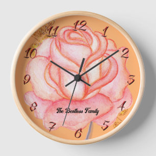 Wanduhr Pink Rose & Holzrahmen