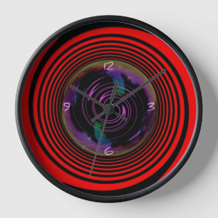 Wanduhr rot & schwarze Wirbel
