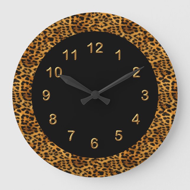 Wanduhr-schwarzes Leopard-Druck-Tier Große Wanduhr (Vorderseite)
