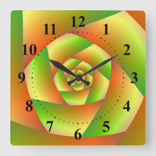 Wanduhr-Spirale in Gelb-Orange und Grün Quadratische Wanduhr