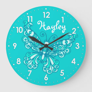 Wanduhr von Butterfly Aqua Minze Girls