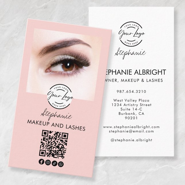 Wangenrot Schrift-Logo QR-Code Foto Wimpern Studio Visitenkarte (Von Creator hochgeladen)