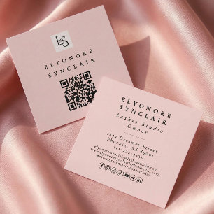 Wangenrot Schrift-Logo QR Code Wimpern Quadratische Visitenkarte