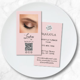 Wangenroter Pink Script Logo QR Code Foto Wimpern Visitenkarte