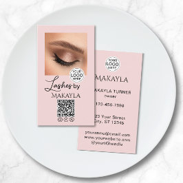 Wangenroter Pink Script Logo QR Code Foto Wimpern Visitenkarte