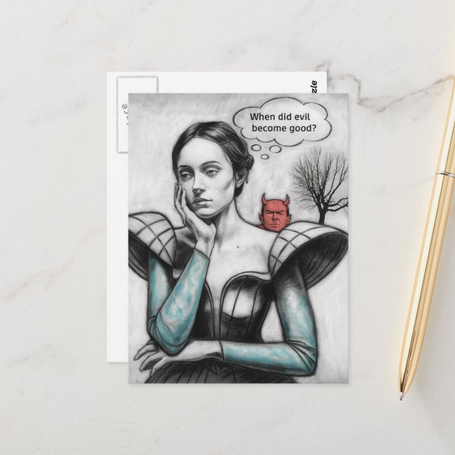Wann wurde das Böse zu einer guten Frau, die an de Postkarte (Vorderseite/Rückseite Beispiel)