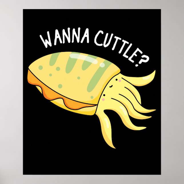 Wanna Cuttle Funny Cuttlefish Puppe Dark BG Poster (Vorne)