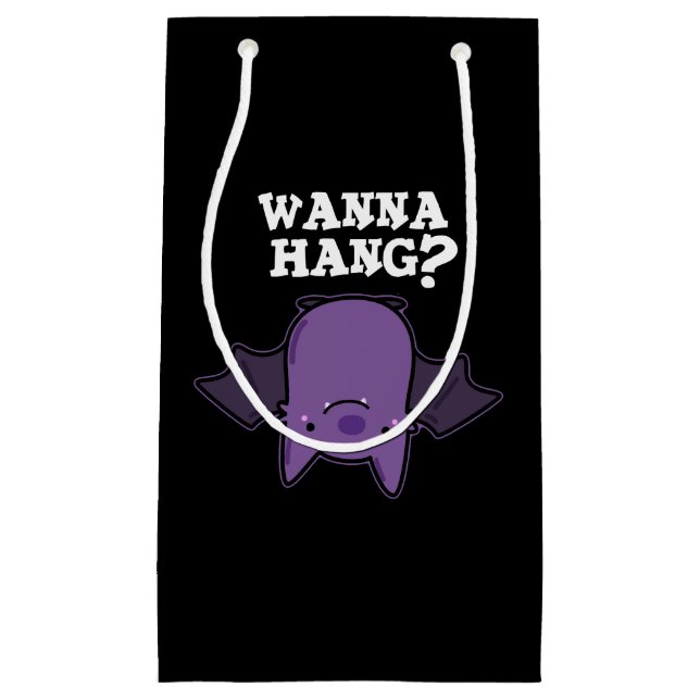 Wanna Hang Funny Animal Bat Pun Dark BG Kleine Geschenktüte (Vorderseite)