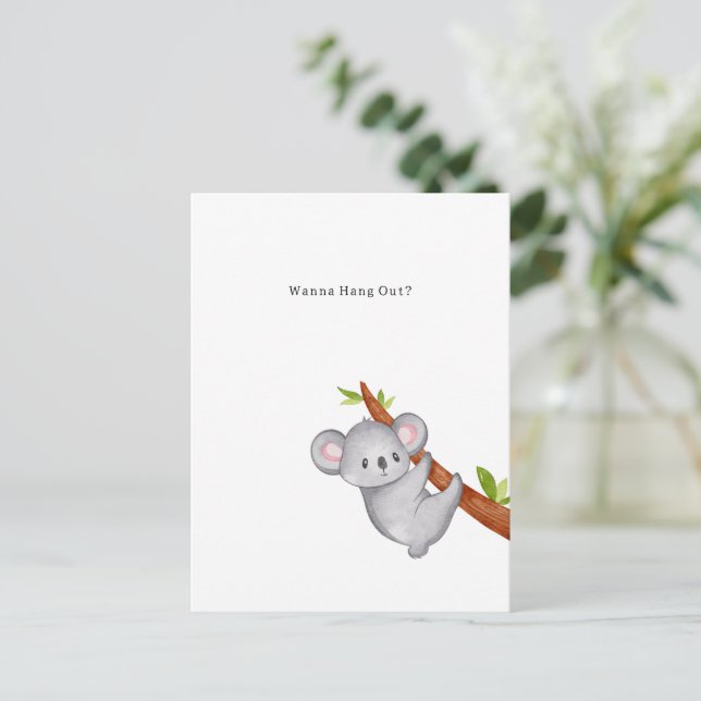 Wanna Hang Out Koala Bear Illustration Postkarte (Stehend Vorderseite)