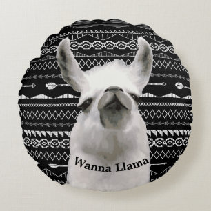 Wanna Llama Tribal Aztec Muster Rundes Kissen